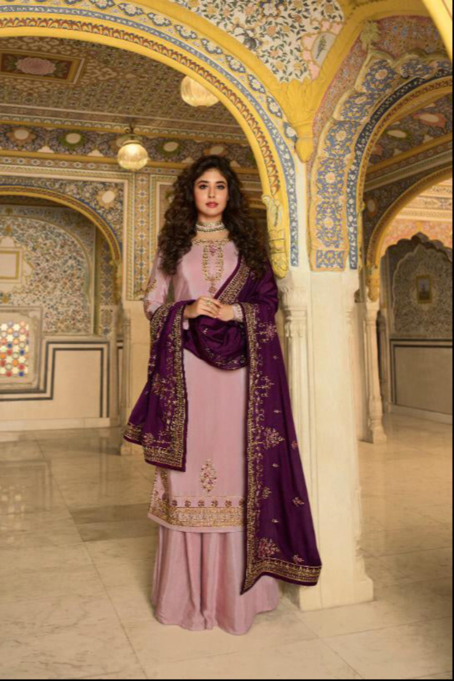 Lavender Ready-to-Wear Palazzo Dress with Georgette Dupatta