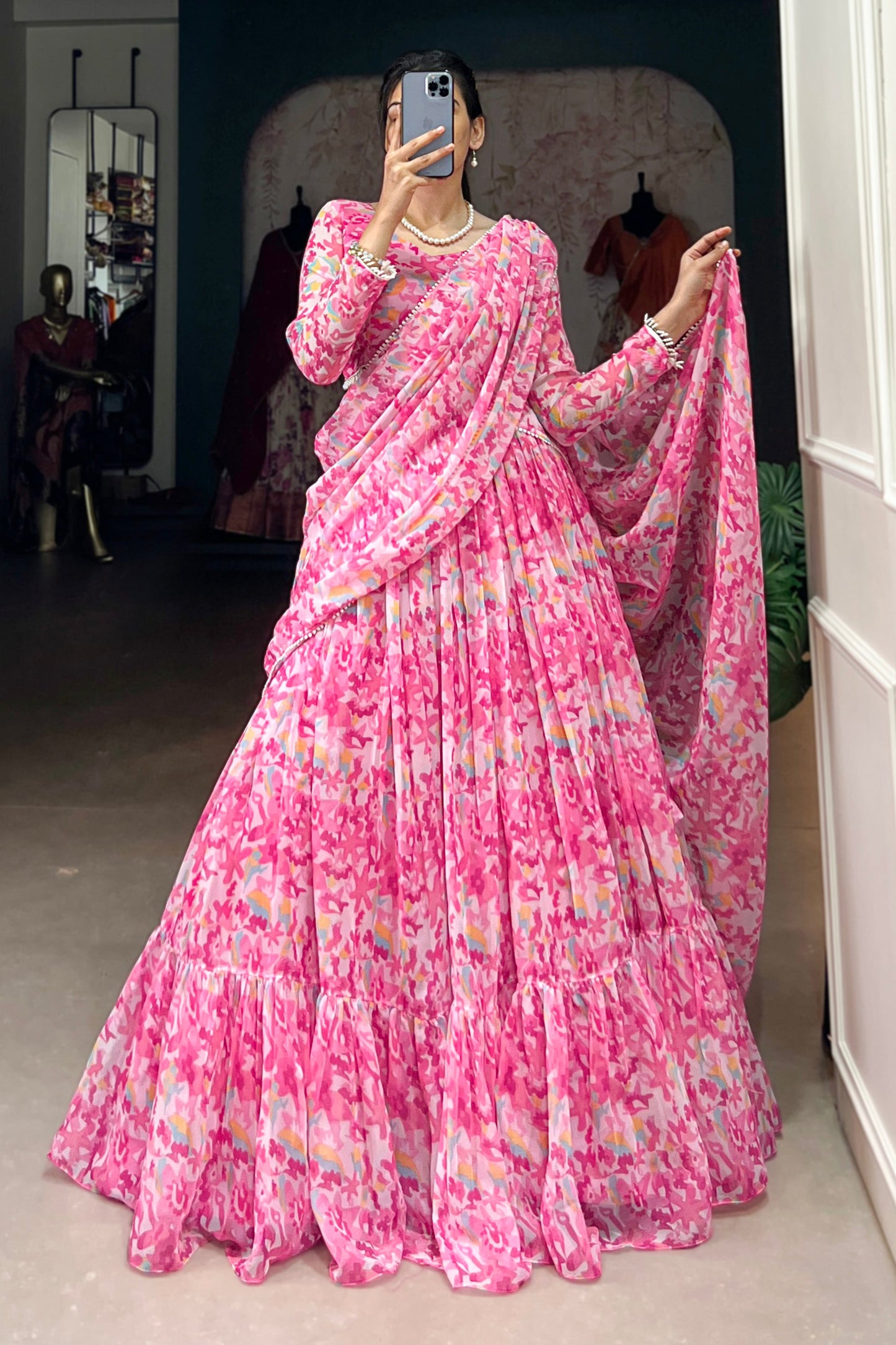 Pink Georgette Wedding Lehenga Choli with Dupatta – Latest Design