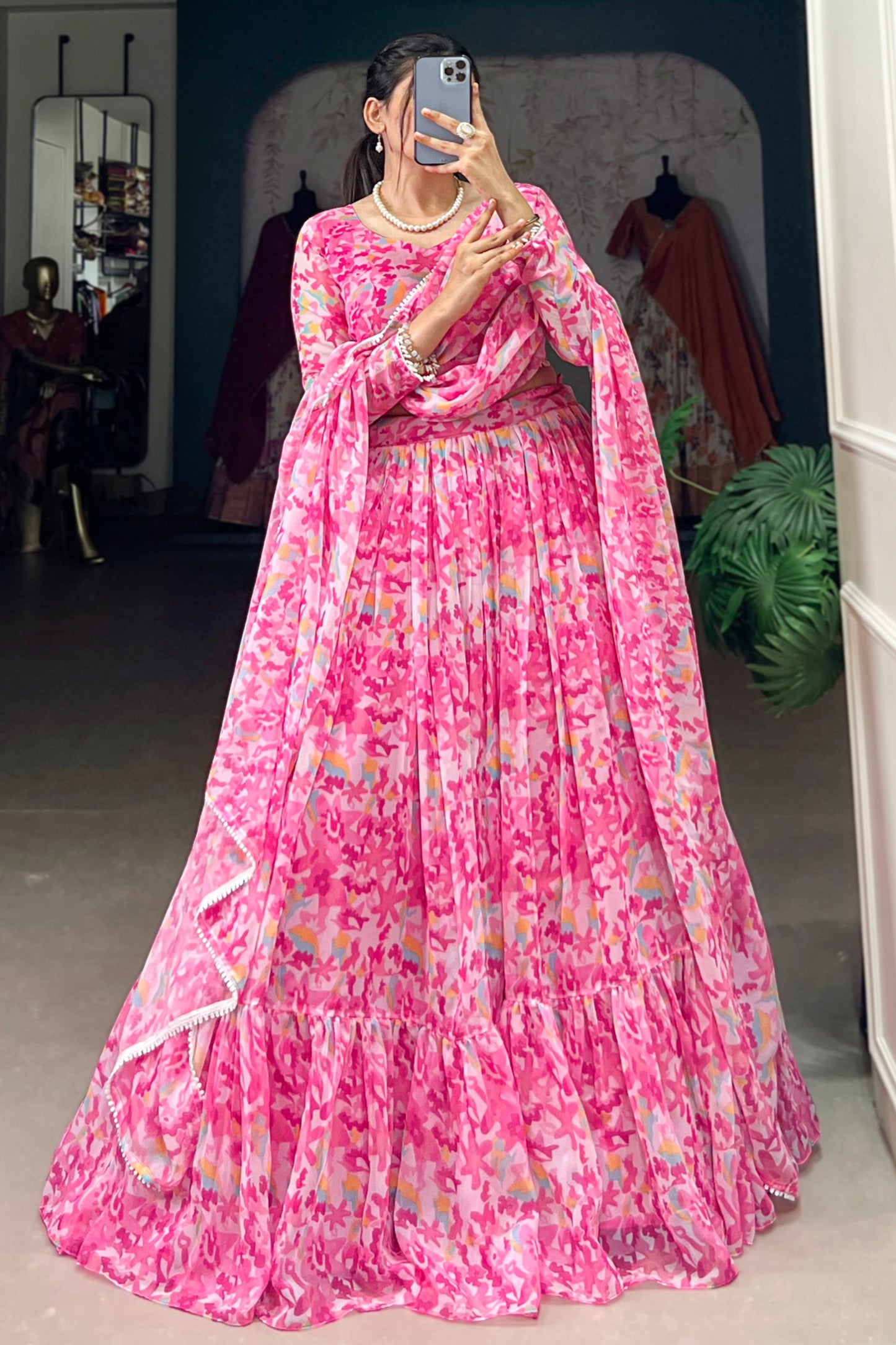 Pink Georgette Wedding Lehenga Choli with Dupatta – Latest Design