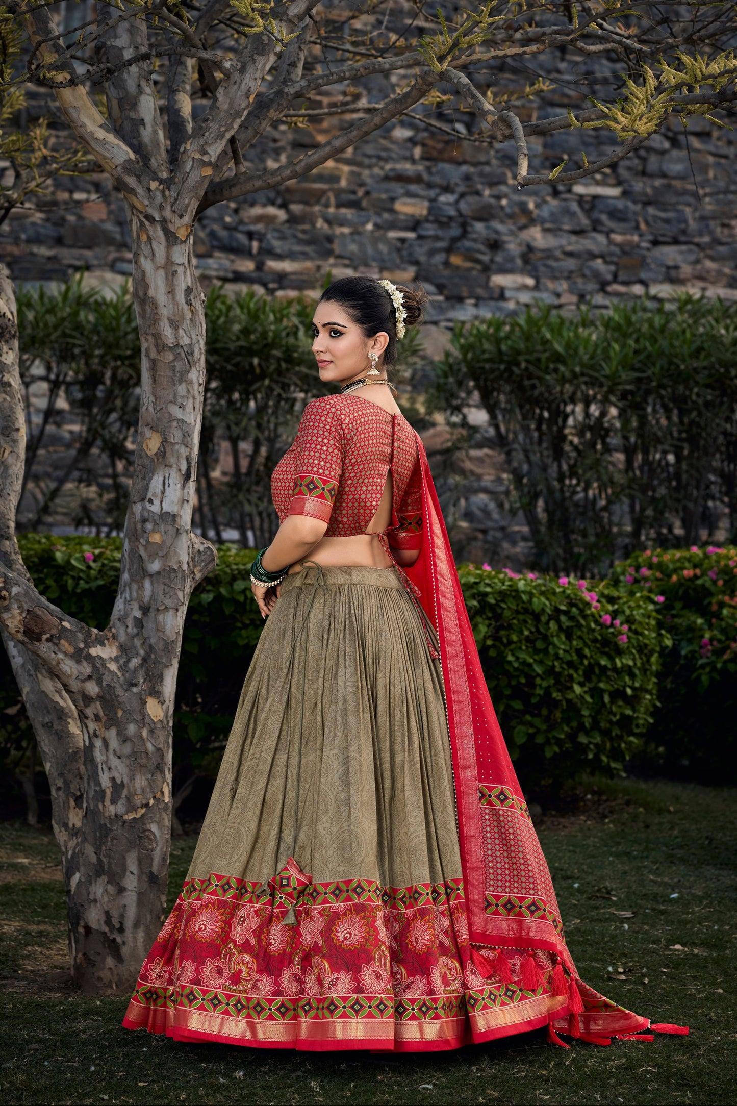 Olive Green Silk Stylish Lehenga Choli for Wedding Reception