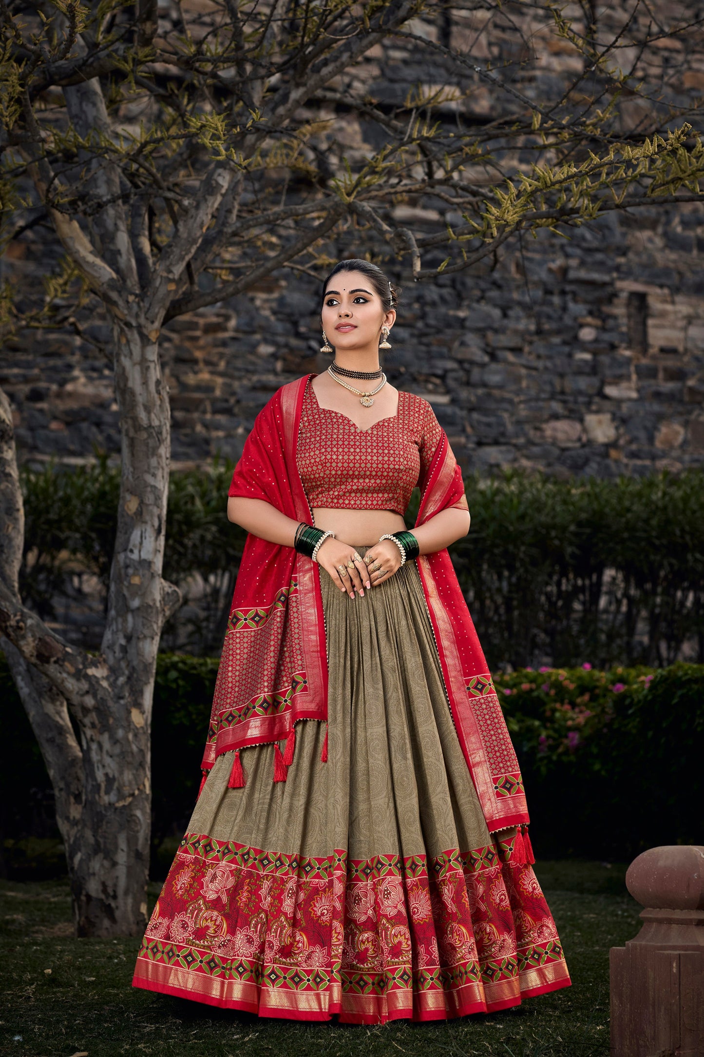 Olive Green Silk Stylish Lehenga Choli for Wedding Reception
