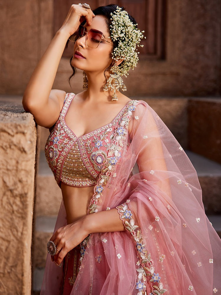 Traditional Designer Lehenga Choli with Sequins and Jacquard Dupatta