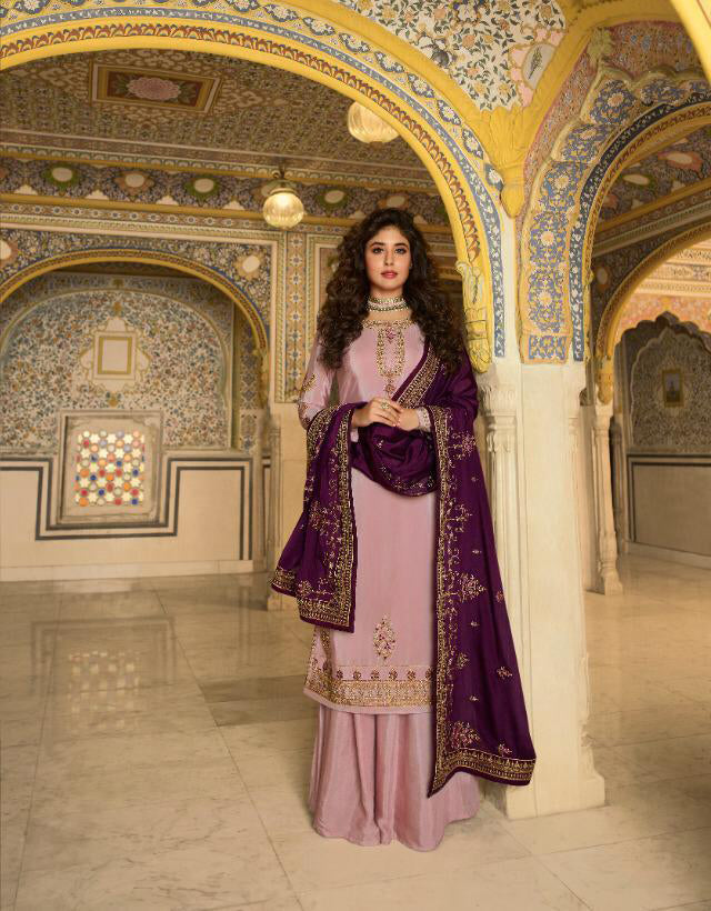 Lavender Ready-to-Wear Palazzo Dress with Georgette Dupatta