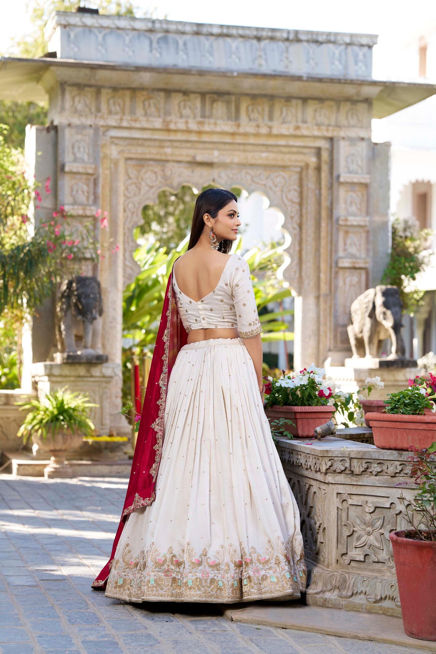 Indian Traditional Wear White Sequin & Embroidered Heavy Lehenga Choli