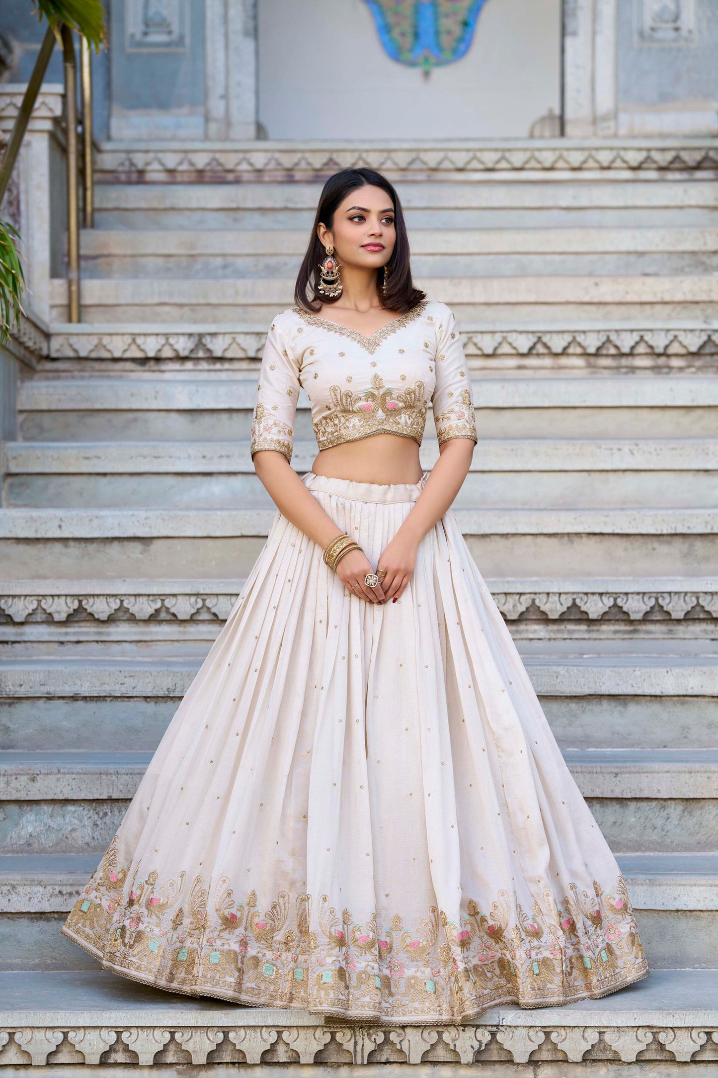 Indian Traditional Wear White Sequin & Embroidered Heavy Lehenga Choli
