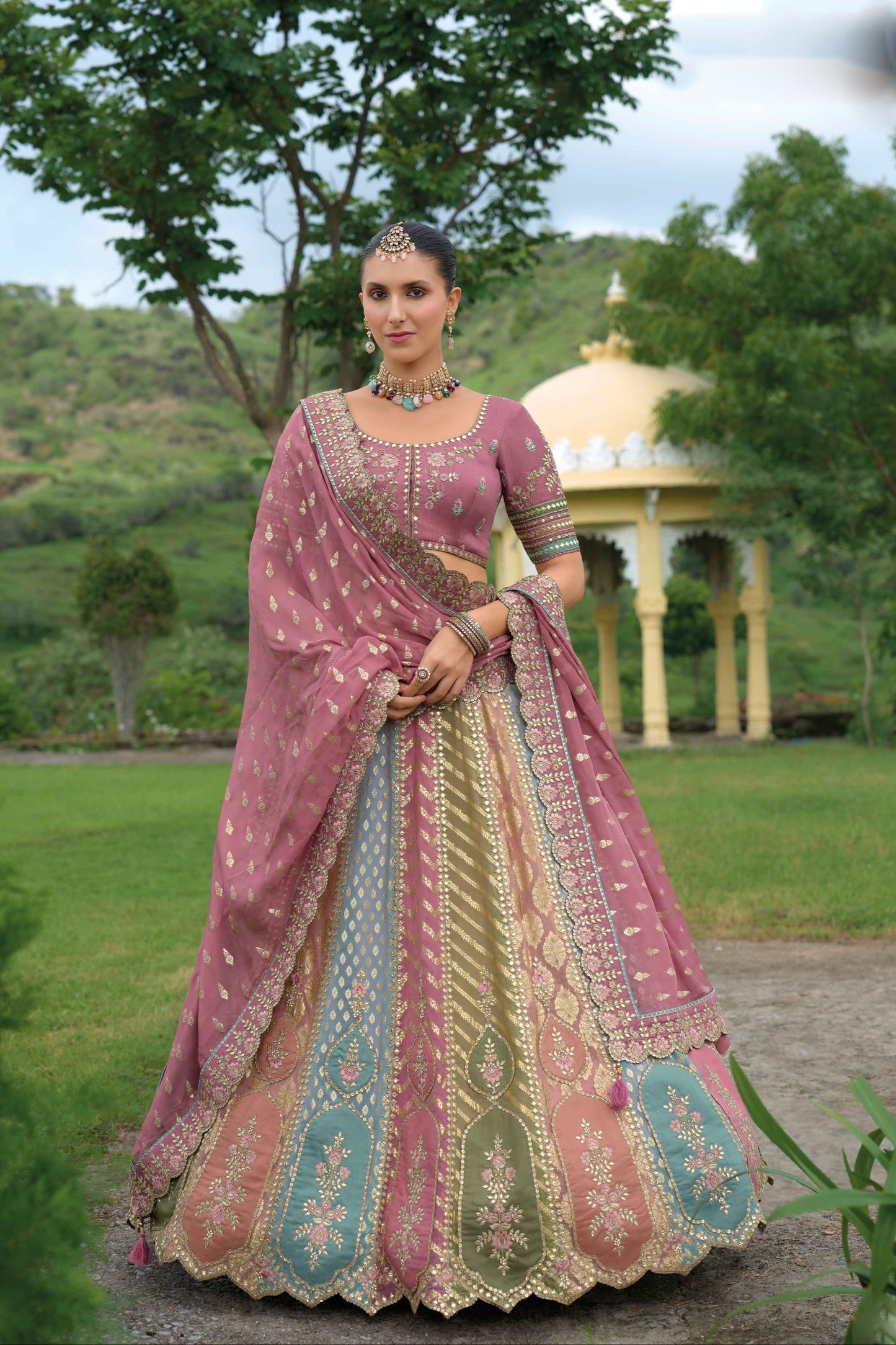 Traditional Embroidery Worked Stitched Lehenga Choli with Designer Blouse & Dupatta