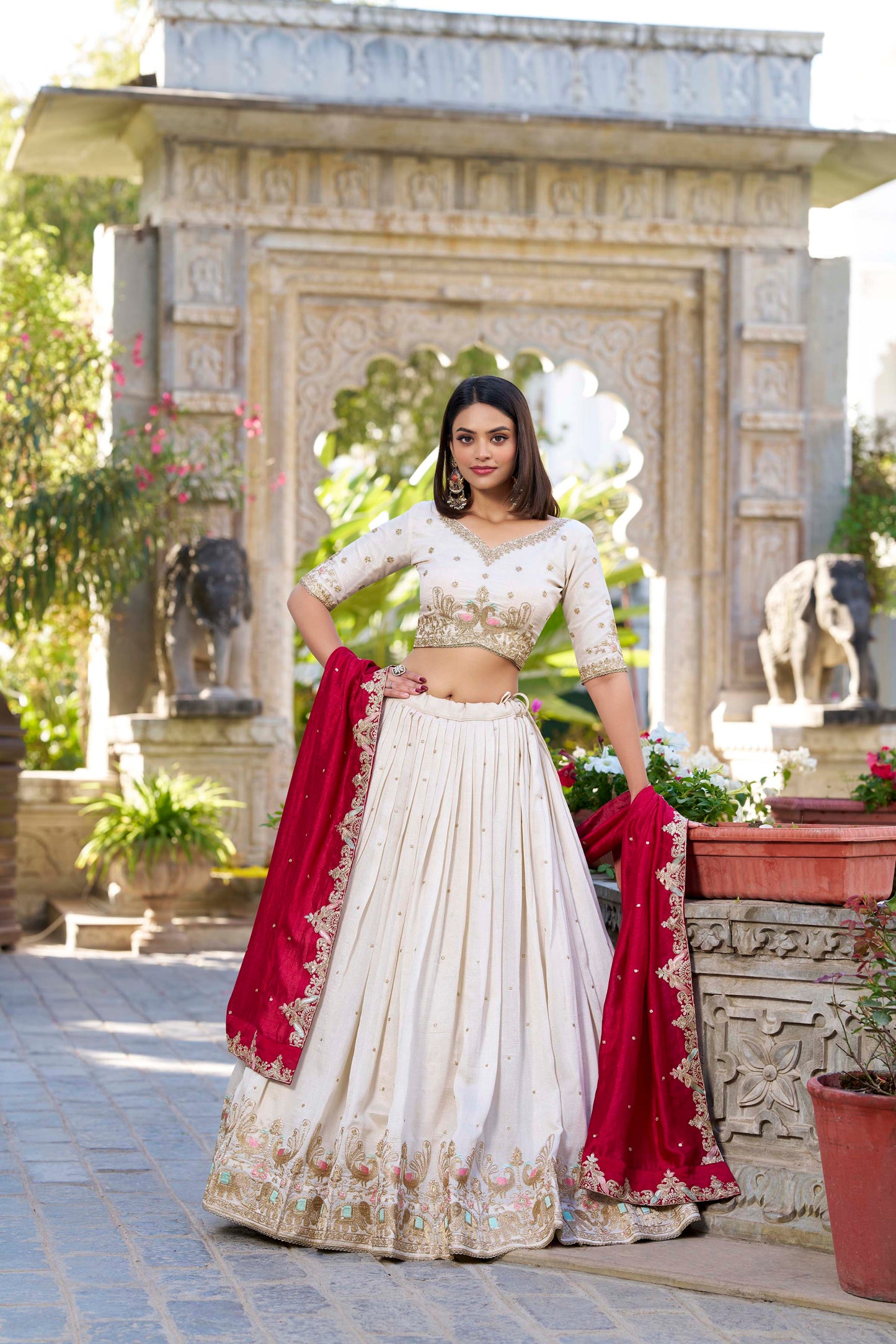 Indian Traditional Wear White Sequin & Embroidered Heavy Lehenga Choli