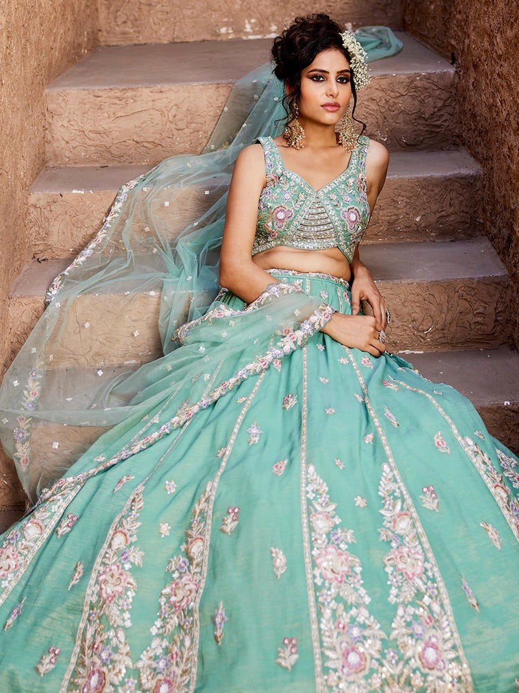 Trendy Sky Blue Georgette Lehenga Choli with Sequins Work