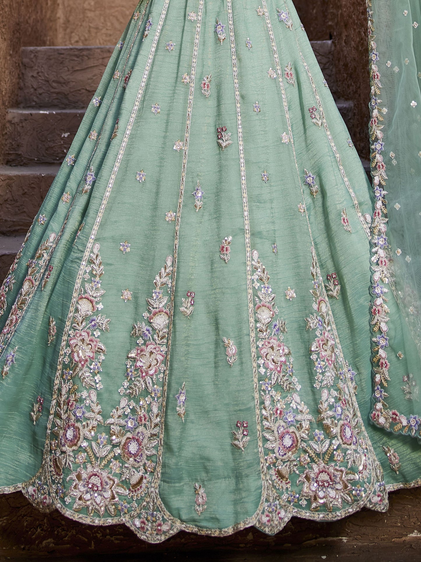 Trendy Sky Blue Georgette Lehenga Choli with Sequins Work