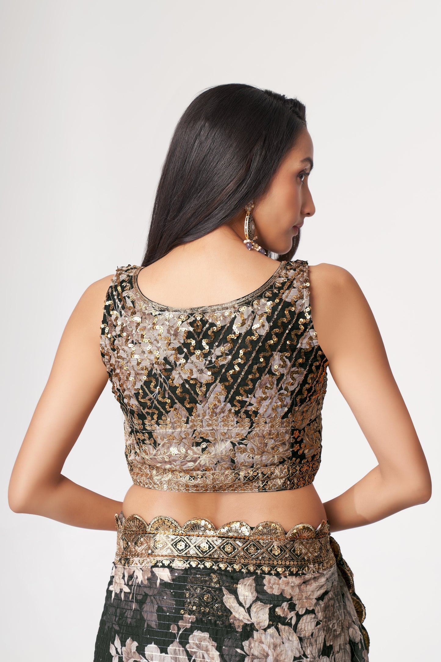 Trendy Organza Fabric Designer Digital Printed Sequins Work For Festival Wear Saree