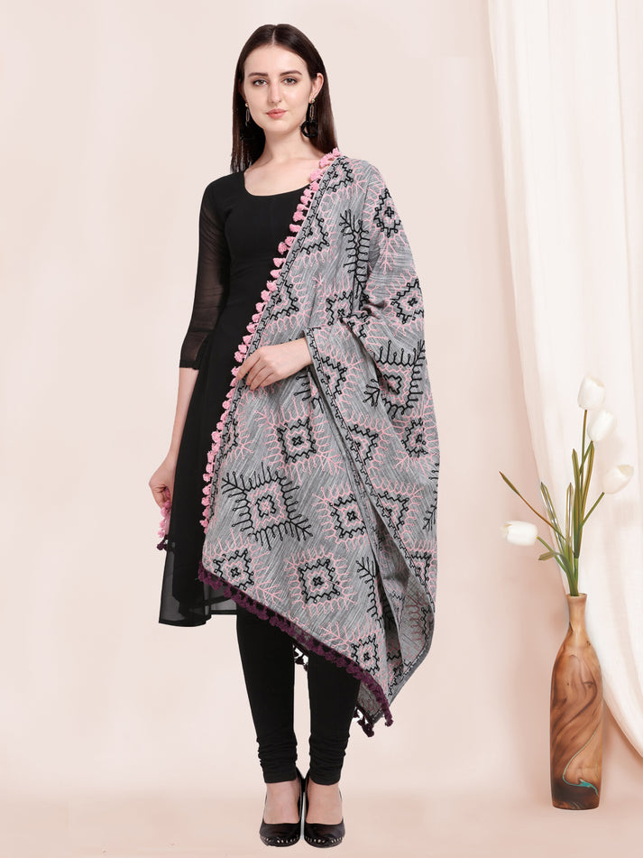 Pakistani Gray Designer Khadi Shawl Dupatta For Festival Wear