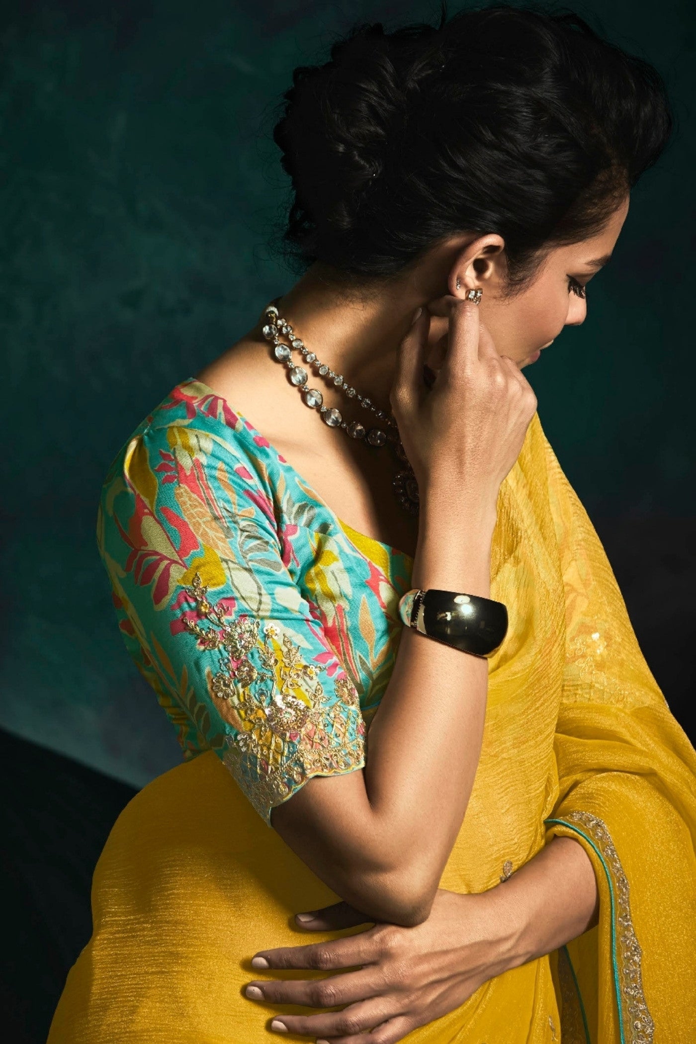 Yellow Color Satin Silk Design Haldi Function Wear Saree With Floral Print Blouse