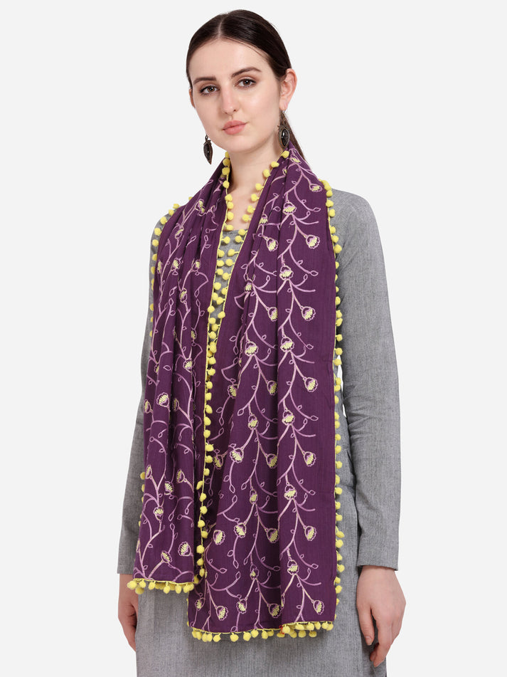 Purple Embroidered Printed Khadi Dupatta for Casual Wear