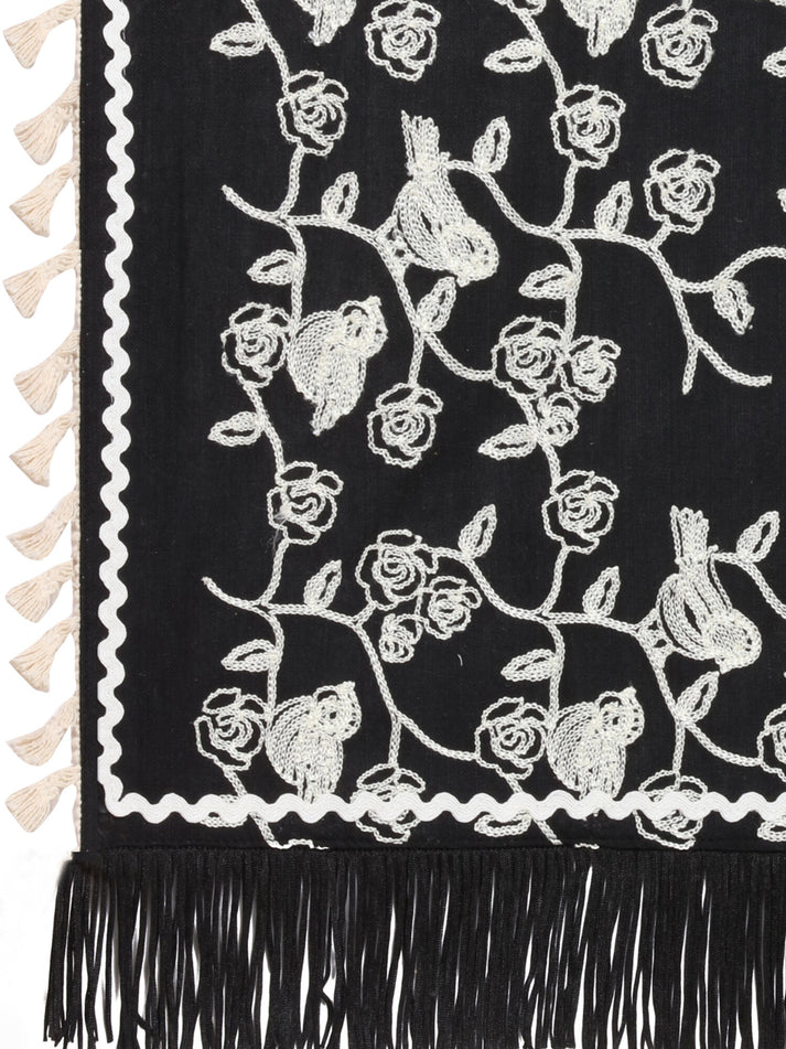 Black Floral Embroidered Pure Khadi Dupatta for Events