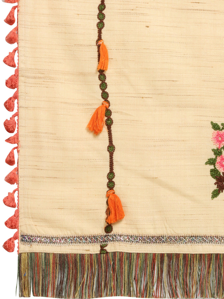 Beige Floral Embroidered Khadi Cotton Dupatta for Festive Wear