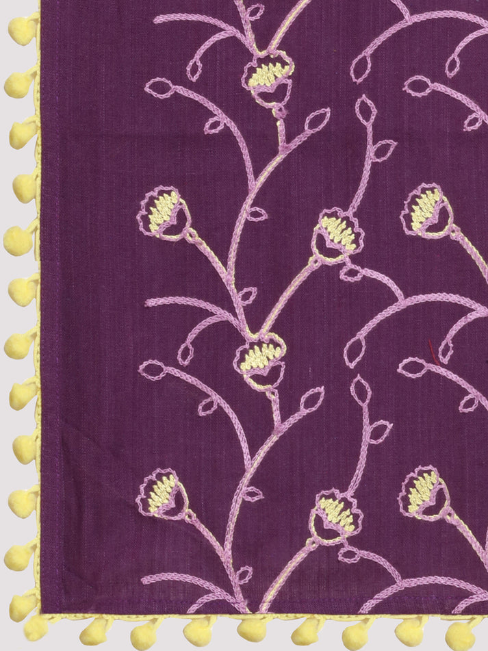 Purple Embroidered Printed Khadi Dupatta for Casual Wear