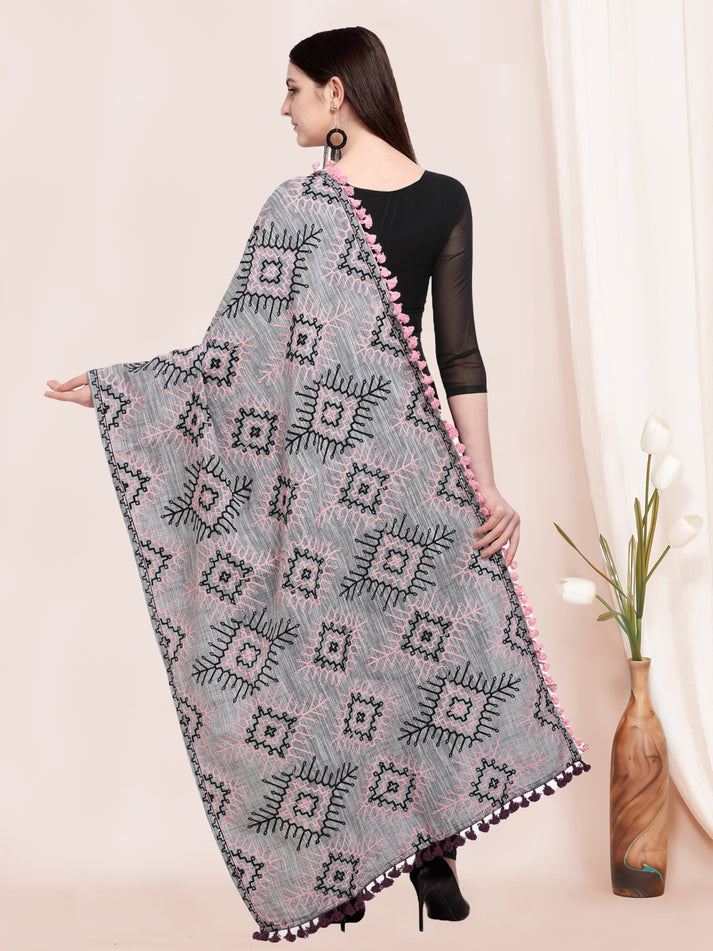Pakistani Gray Designer Khadi Shawl Dupatta For Festival Wear