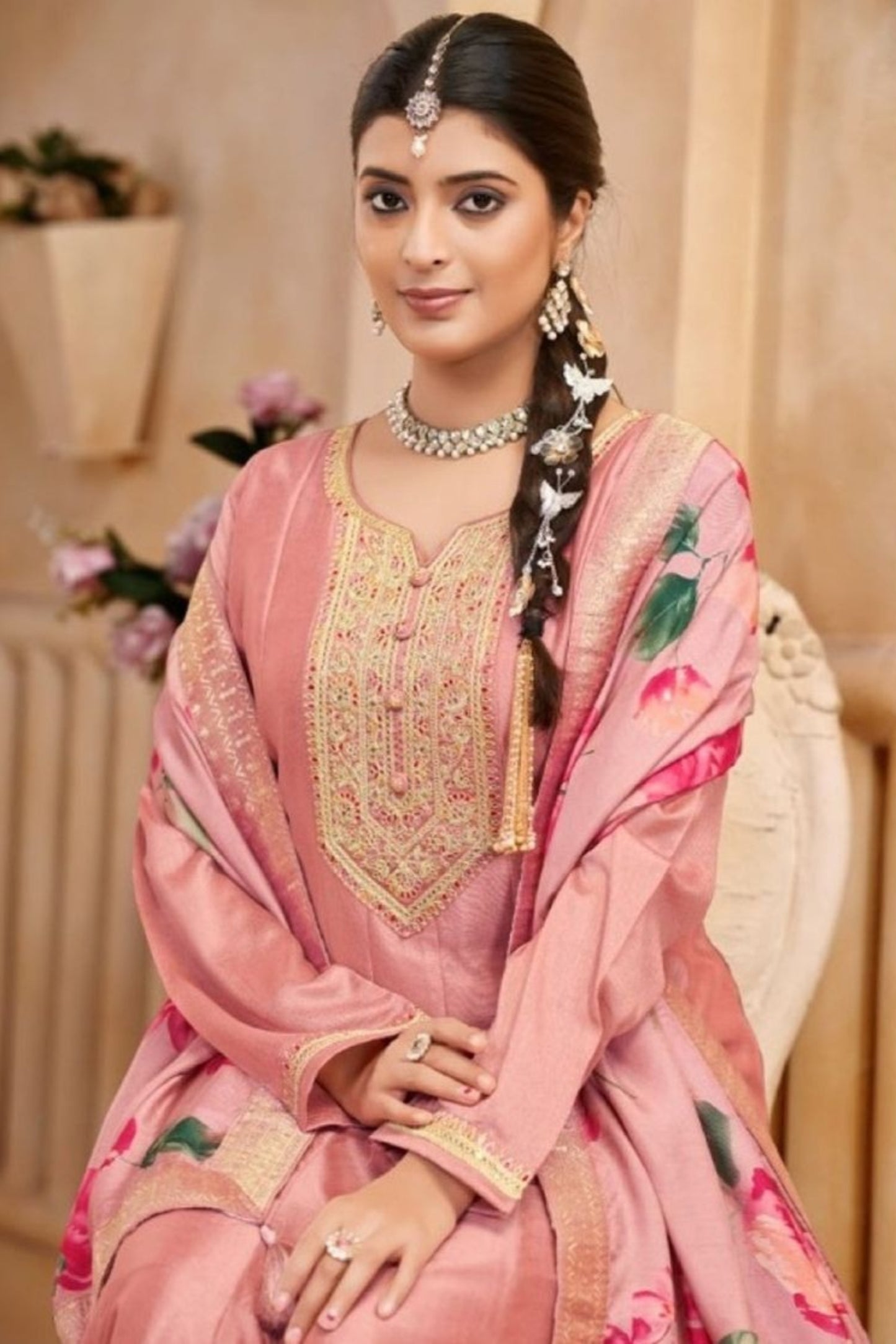 Affordable Peach Anarkali Gown with Embroidery for Indian Weddings