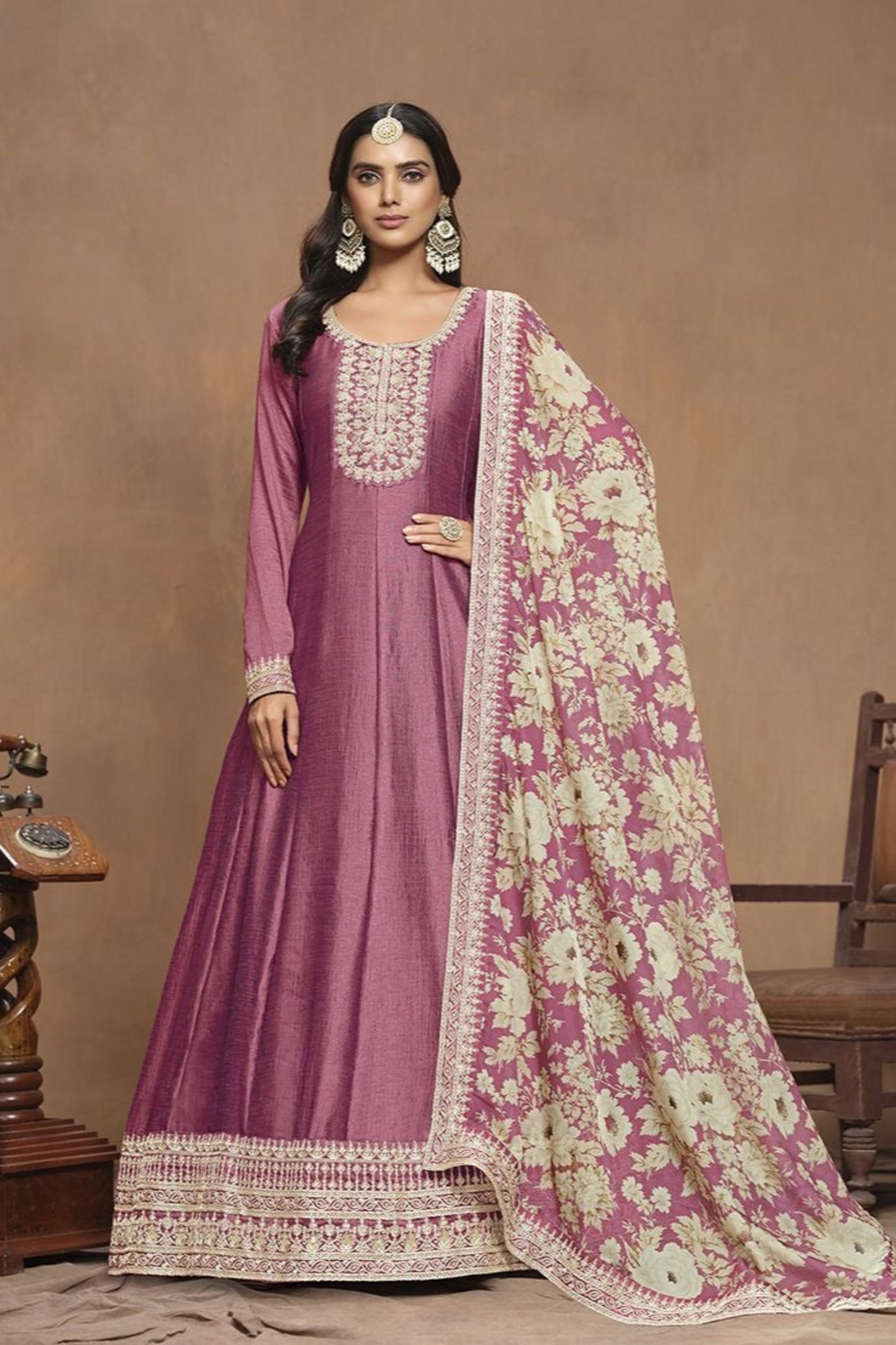 Exclusive Pink Anarkali Gown with Matching Dupatta for Ceremonies