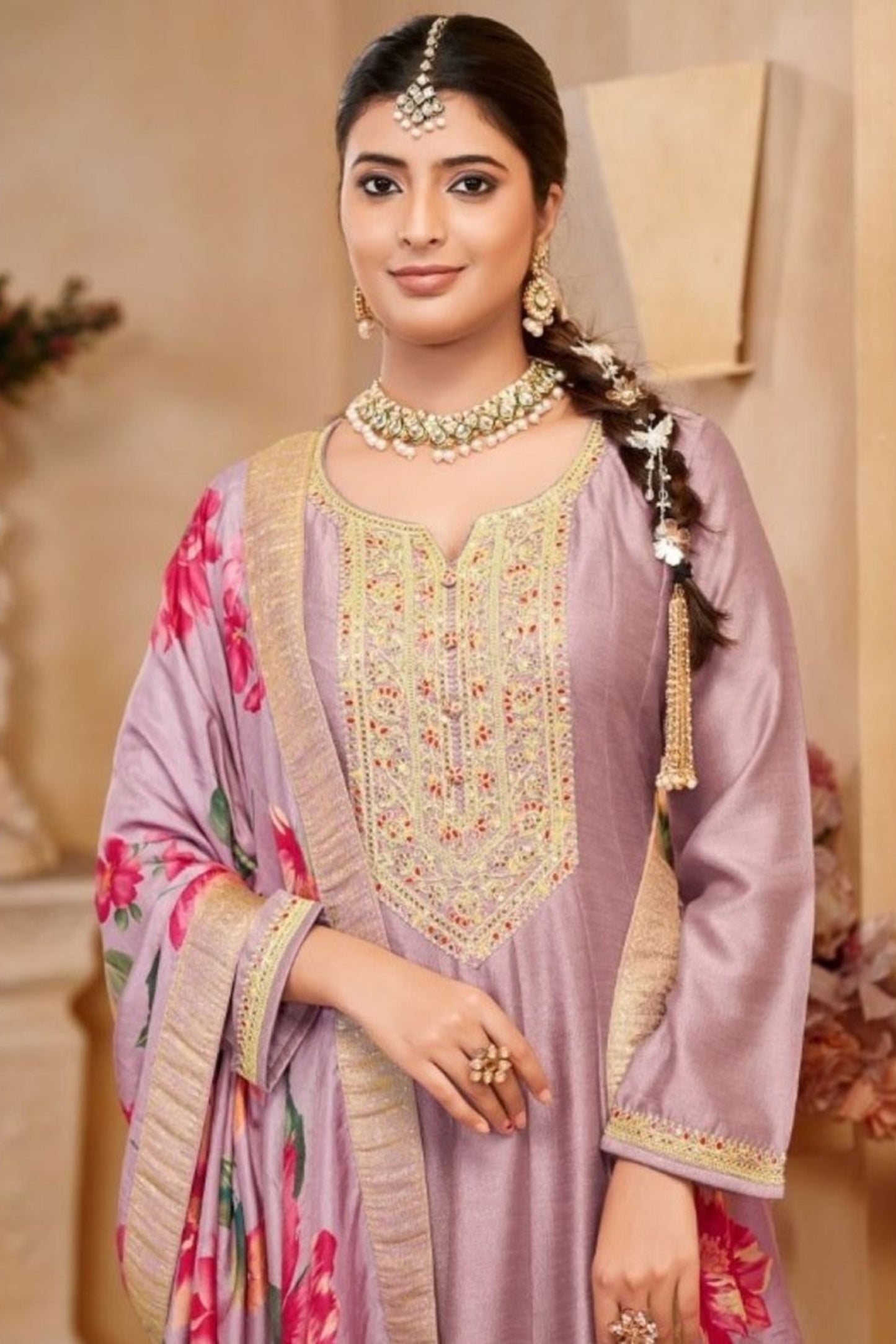Exclusive Purple Anarkali Gown with Embroidery for Religious Ceremony
