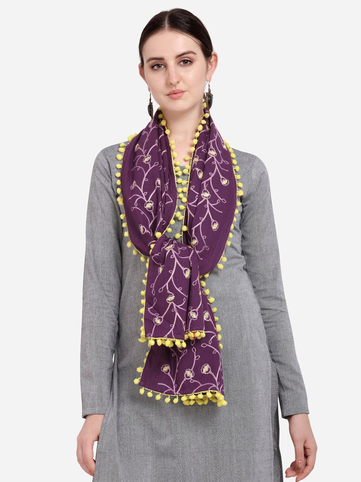 Purple Embroidered Printed Khadi Dupatta for Casual Wear