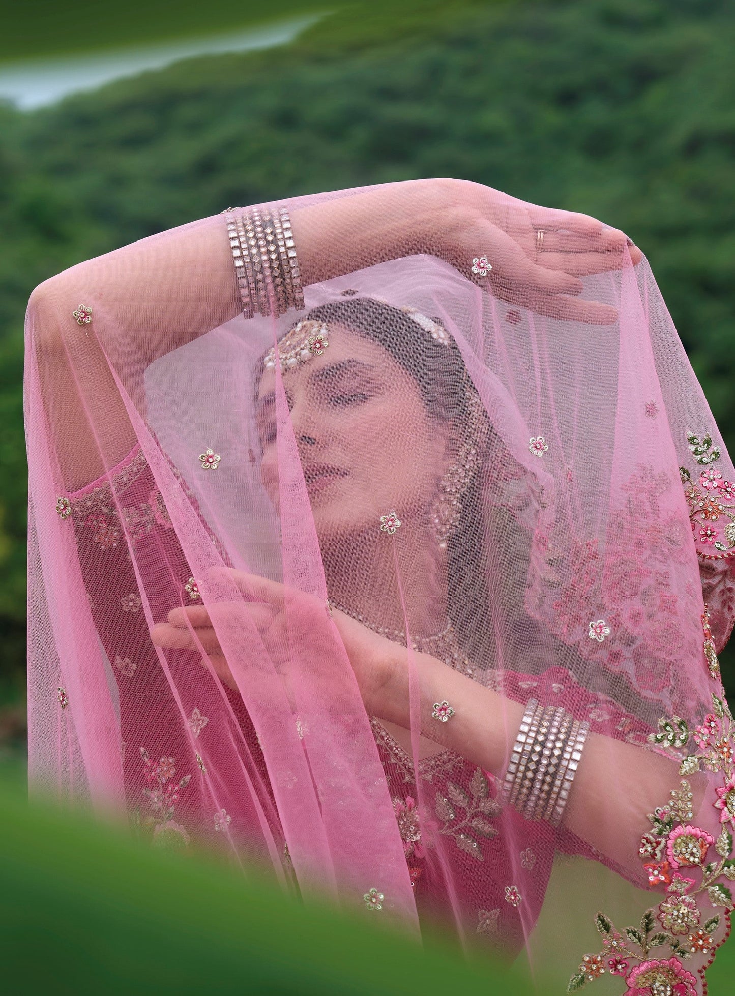 Incredible Pink Embroidered Lehenga Choli with Net Dupatta