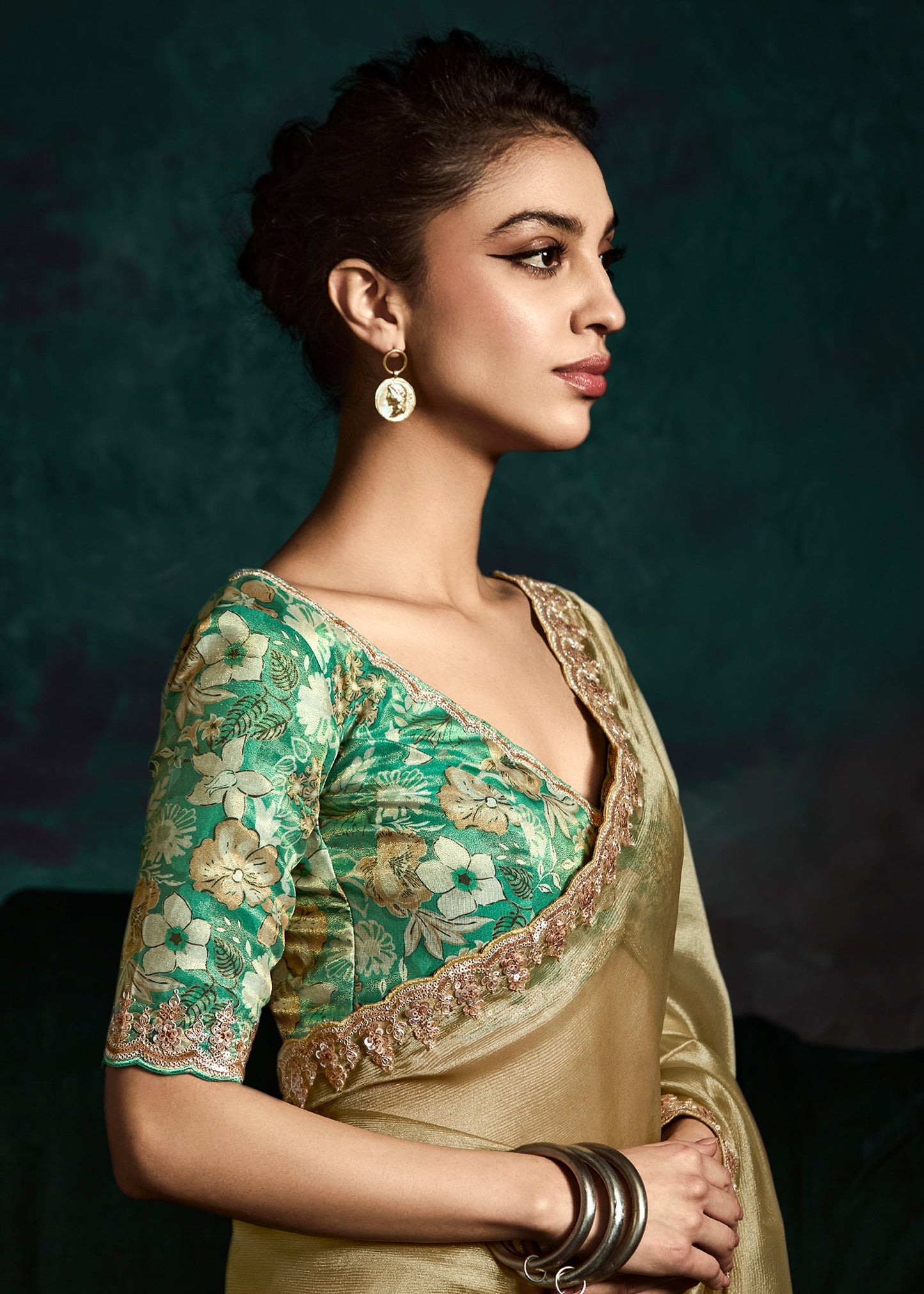 Wedding Special Designer Pastel Yellow Embroidery Work Saree With Printed Blouse