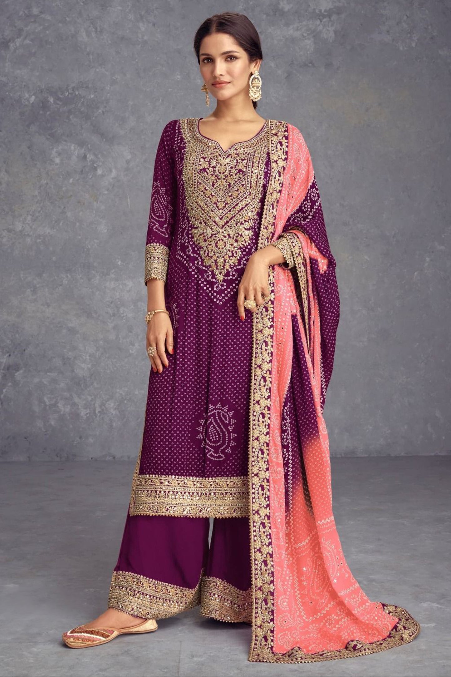 Wine Color Special Heavy Embroidery Work Palazzo Dress For Wedding