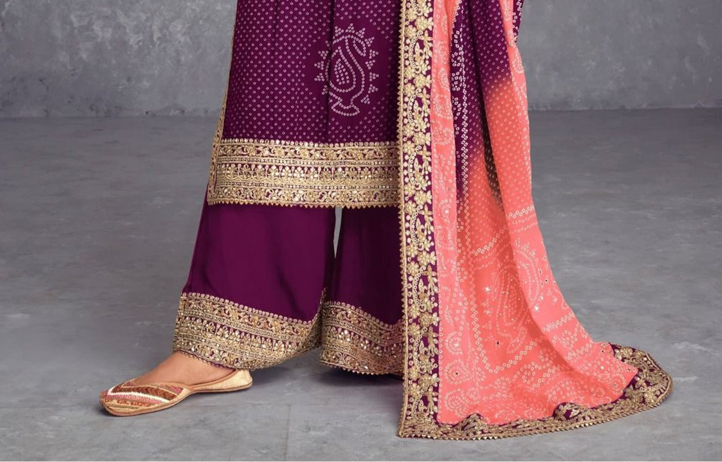 Wine Color Special Heavy Embroidery Work Palazzo Dress For Wedding