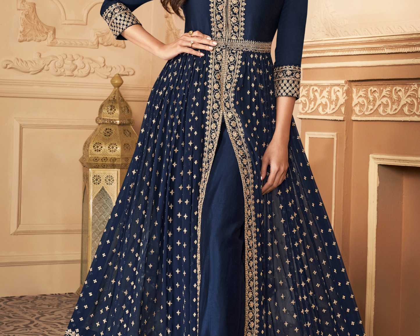 Blue Georgette Anarkali Gown with Dupatta for Wedding Special