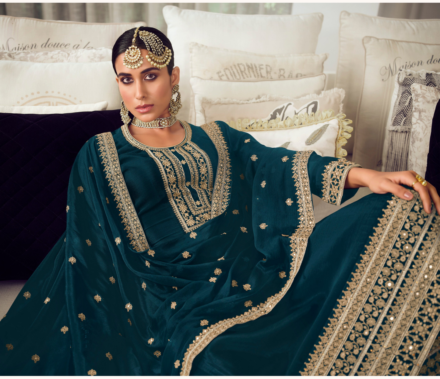 Teal Salwar Kameez Palazzo Suit with Dupatta for USA Weddings