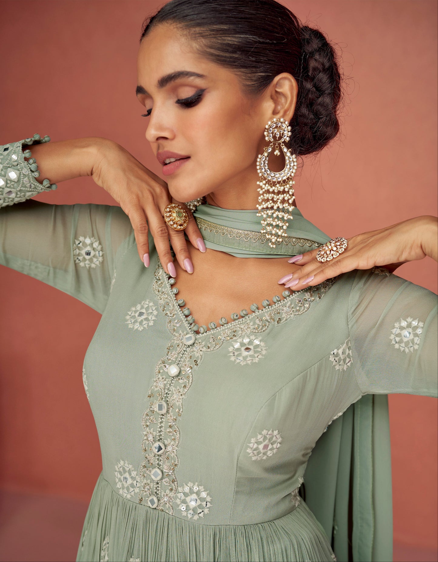 New Style Pista Color Plazzo For Indian-Pakistan Wedding-Reception