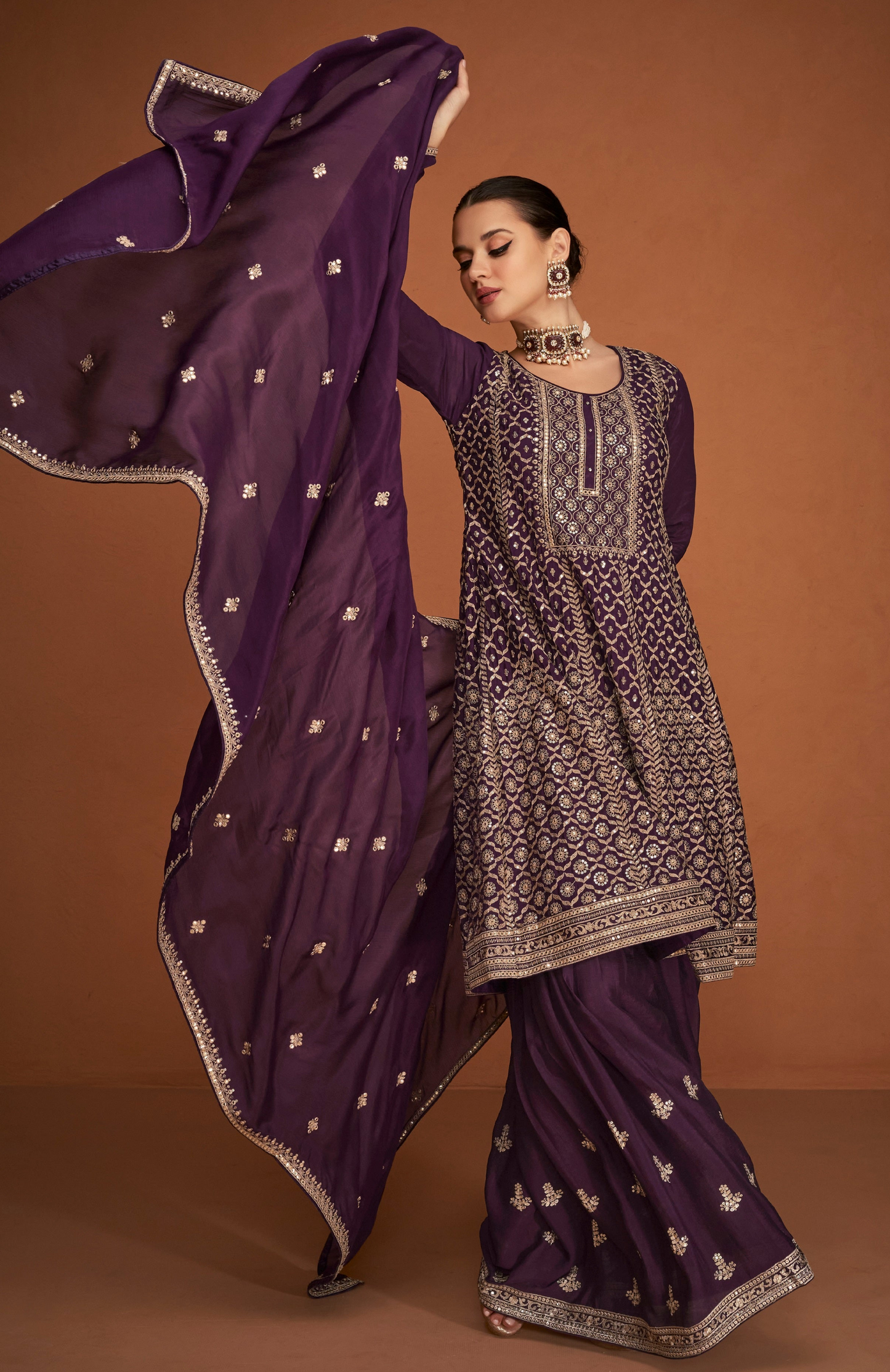 Designer Pakistani Indian Embroidered Salwar Kameez with Dupatta