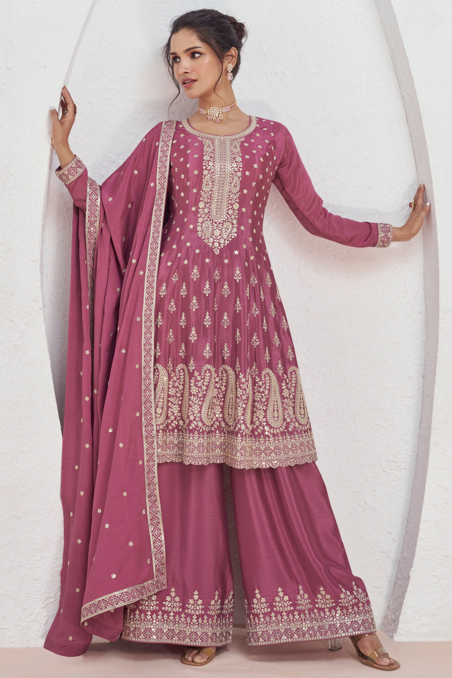 New Style Pink Colour Ready To Wear Plazzo Dress For Wedding