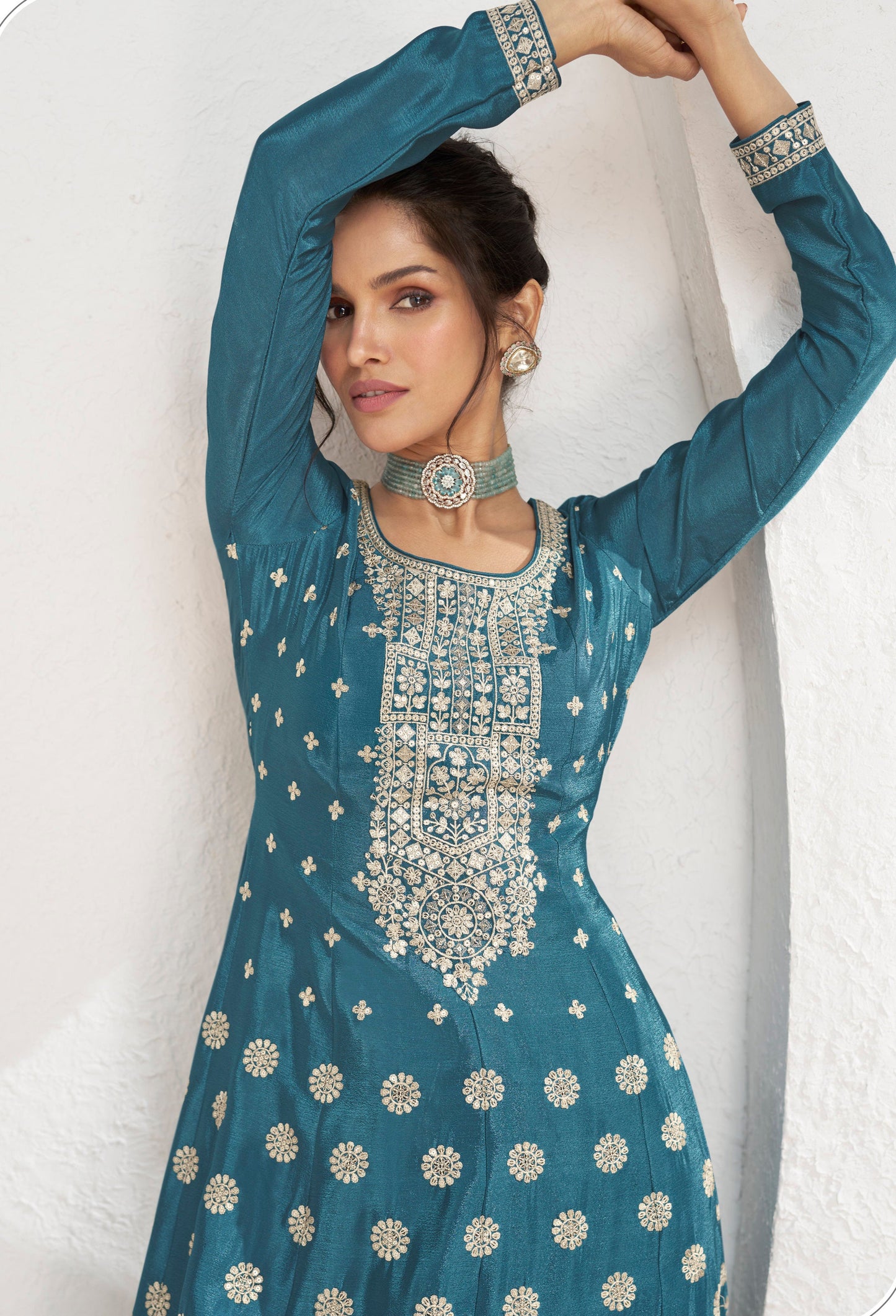 New Style Teal Blue Color Plazzo Dress For Wedding Reception