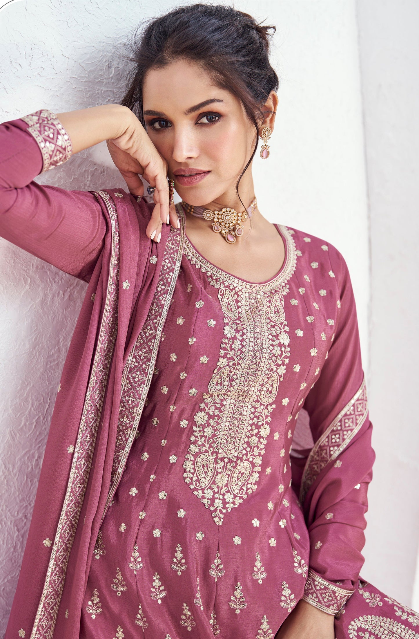 New Style Pink Colour Ready To Wear Plazzo Dress For Wedding