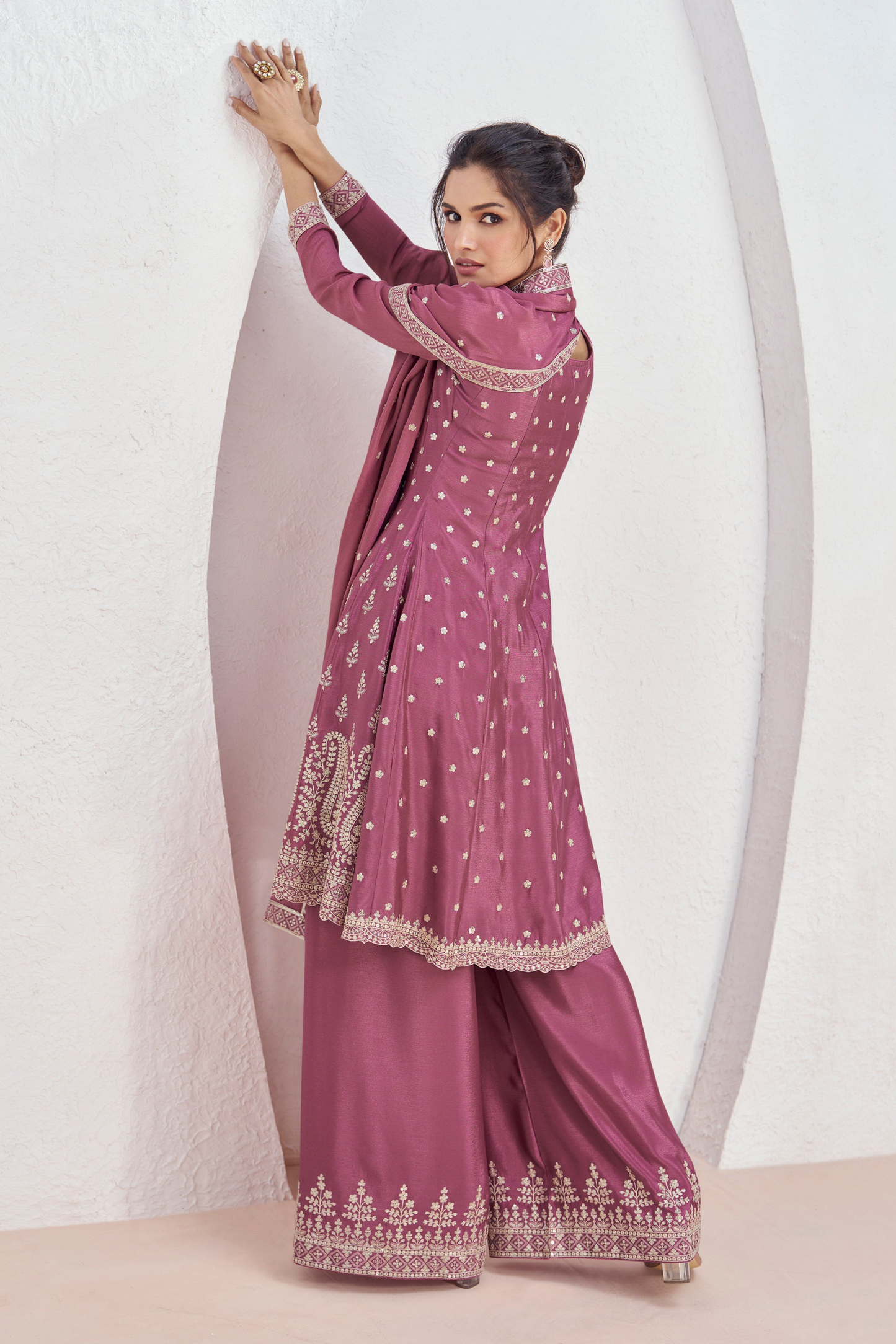 New Style Pink Colour Ready To Wear Plazzo Dress For Wedding