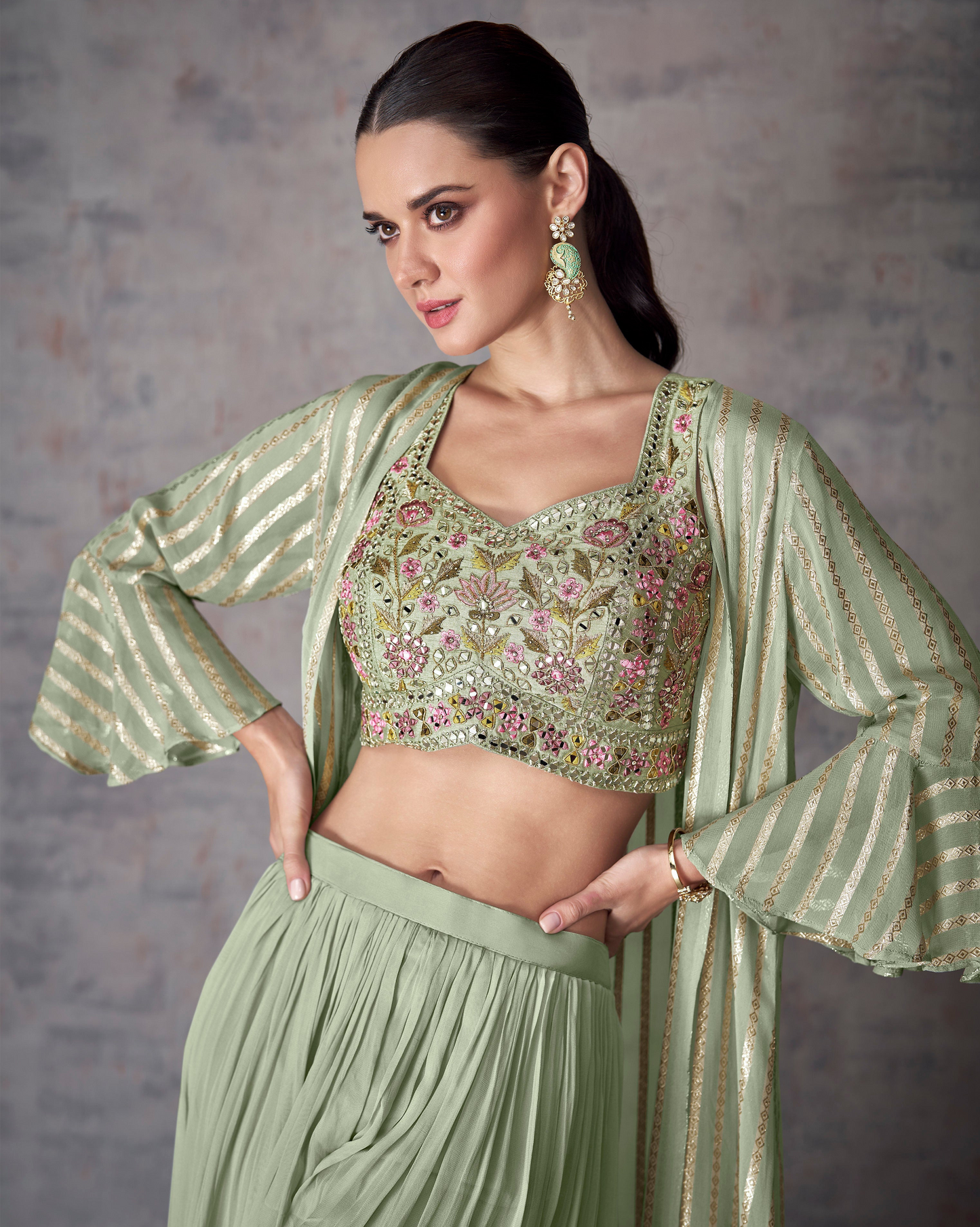 Women’s Bollywood designer heavy embroidery shrug style palazzo suit