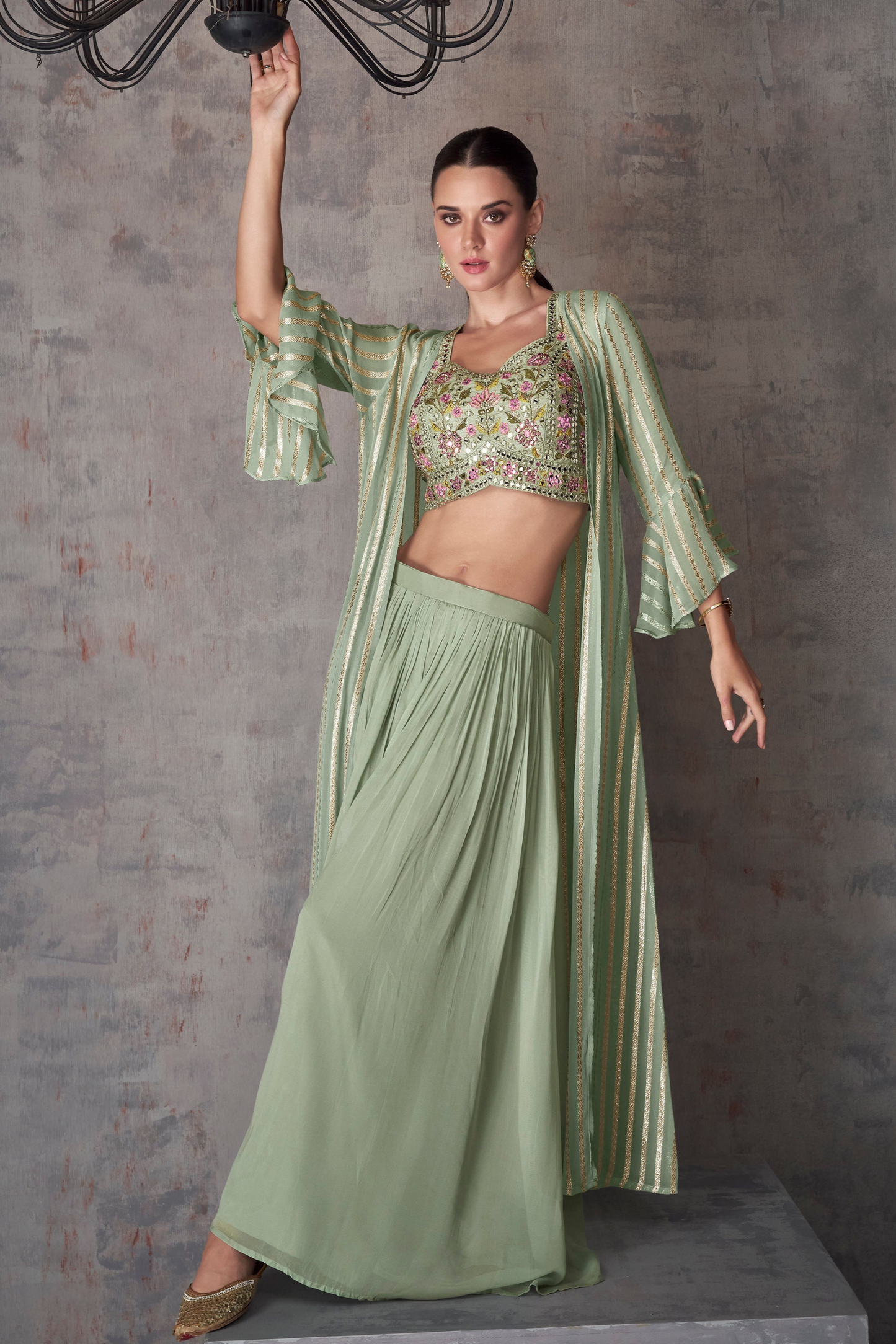 Women’s Bollywood designer heavy embroidery shrug style palazzo suit