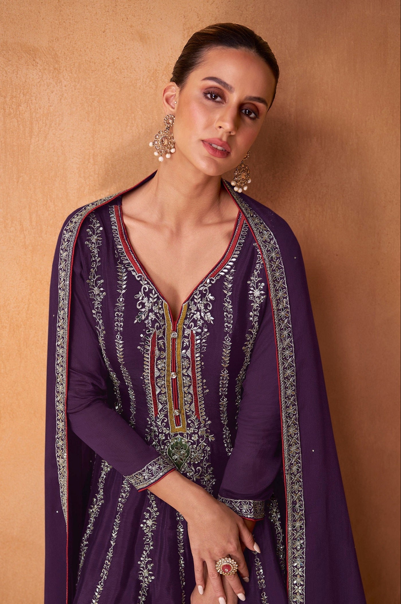 Heavy embroidery stitched stylish Pakistani salwar kameez palazzo