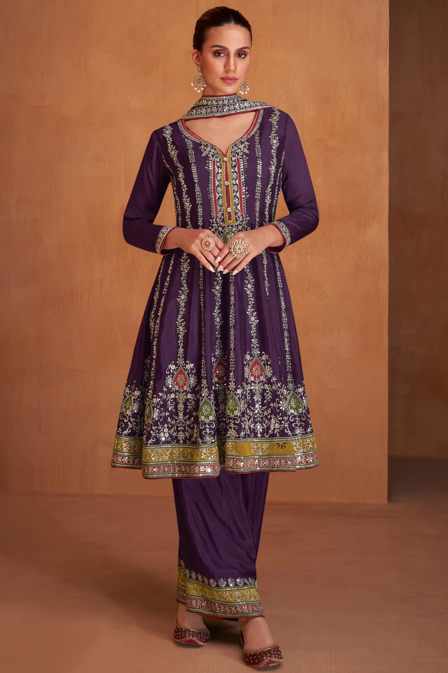 Heavy embroidery stitched stylish Pakistani salwar kameez palazzo