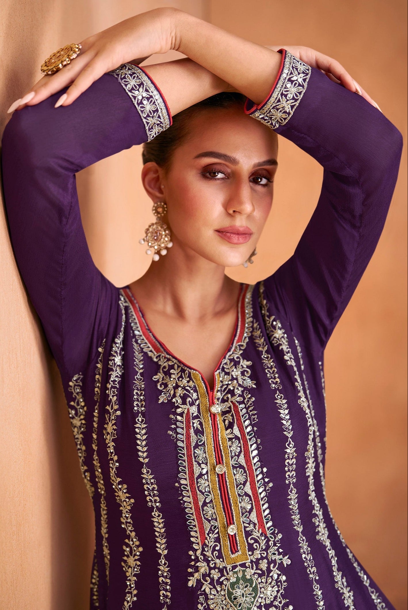 Heavy embroidery stitched stylish Pakistani salwar kameez palazzo