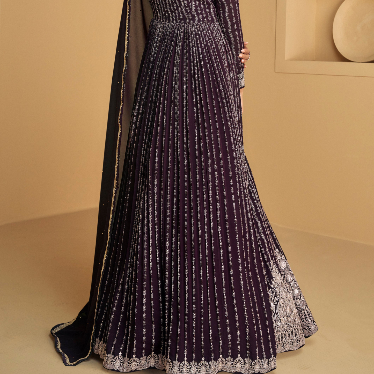 Bollywood Style Heavy Embroidery Floor-Length Anarkali Dupatta Dresses