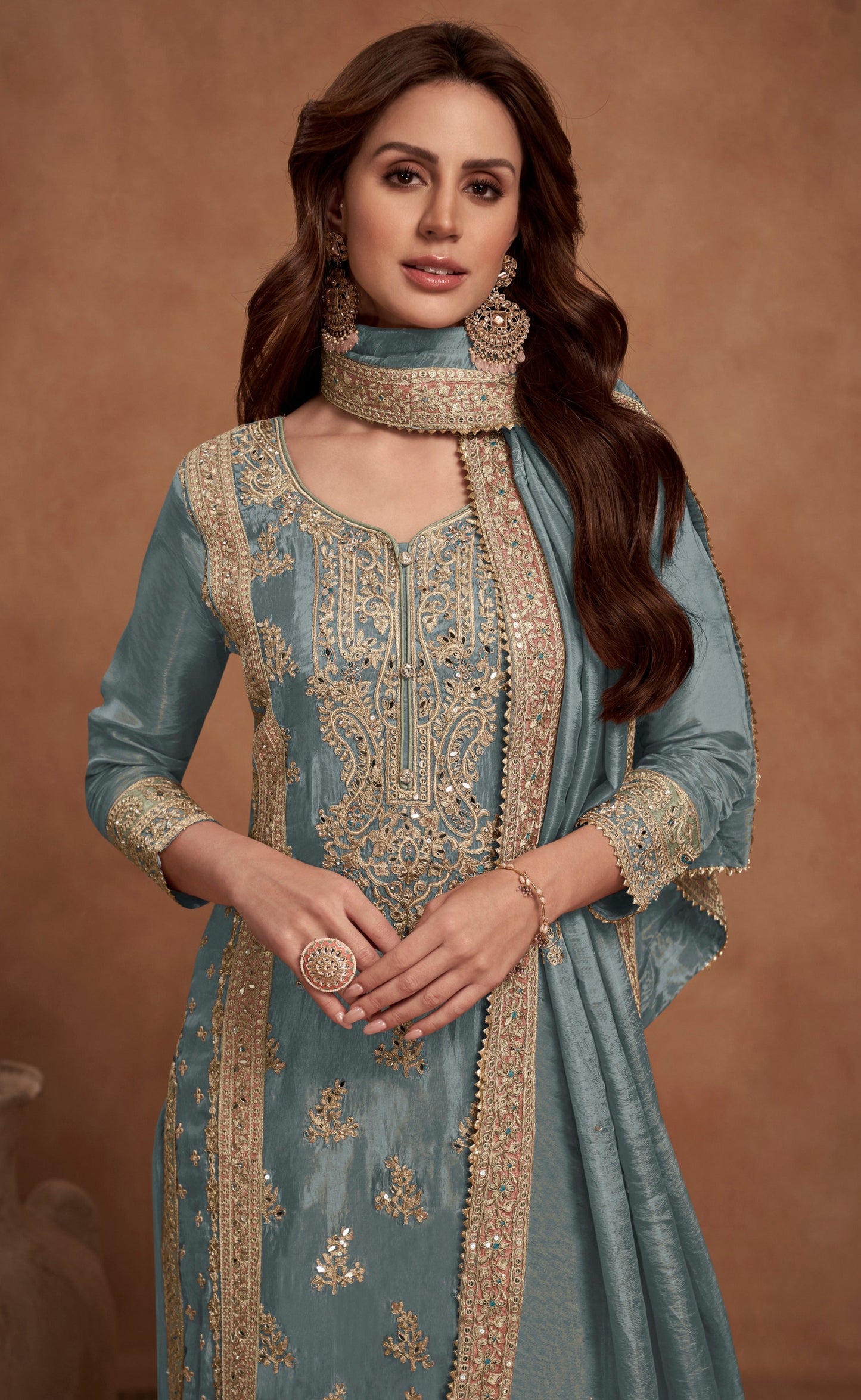 Indian Pakistani Wedding Reception Party Wear Ready Made Salwar Kameez Worked Dupatta Suit's