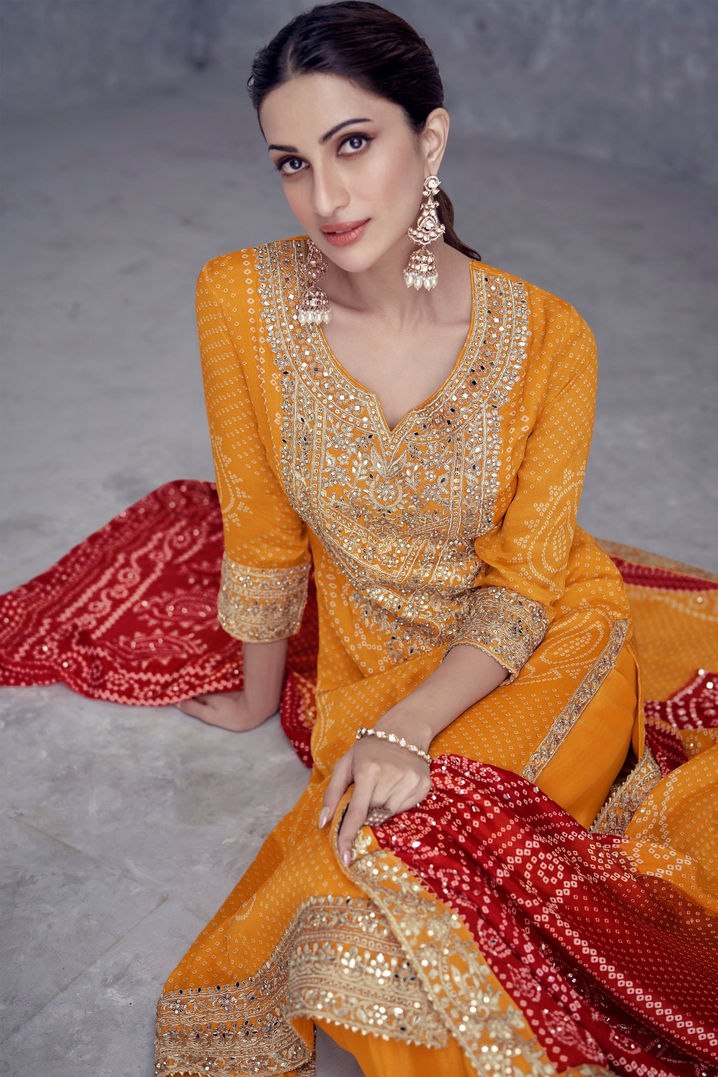 Indian wedding haldi wear salwar kameez palazzo with embroidery