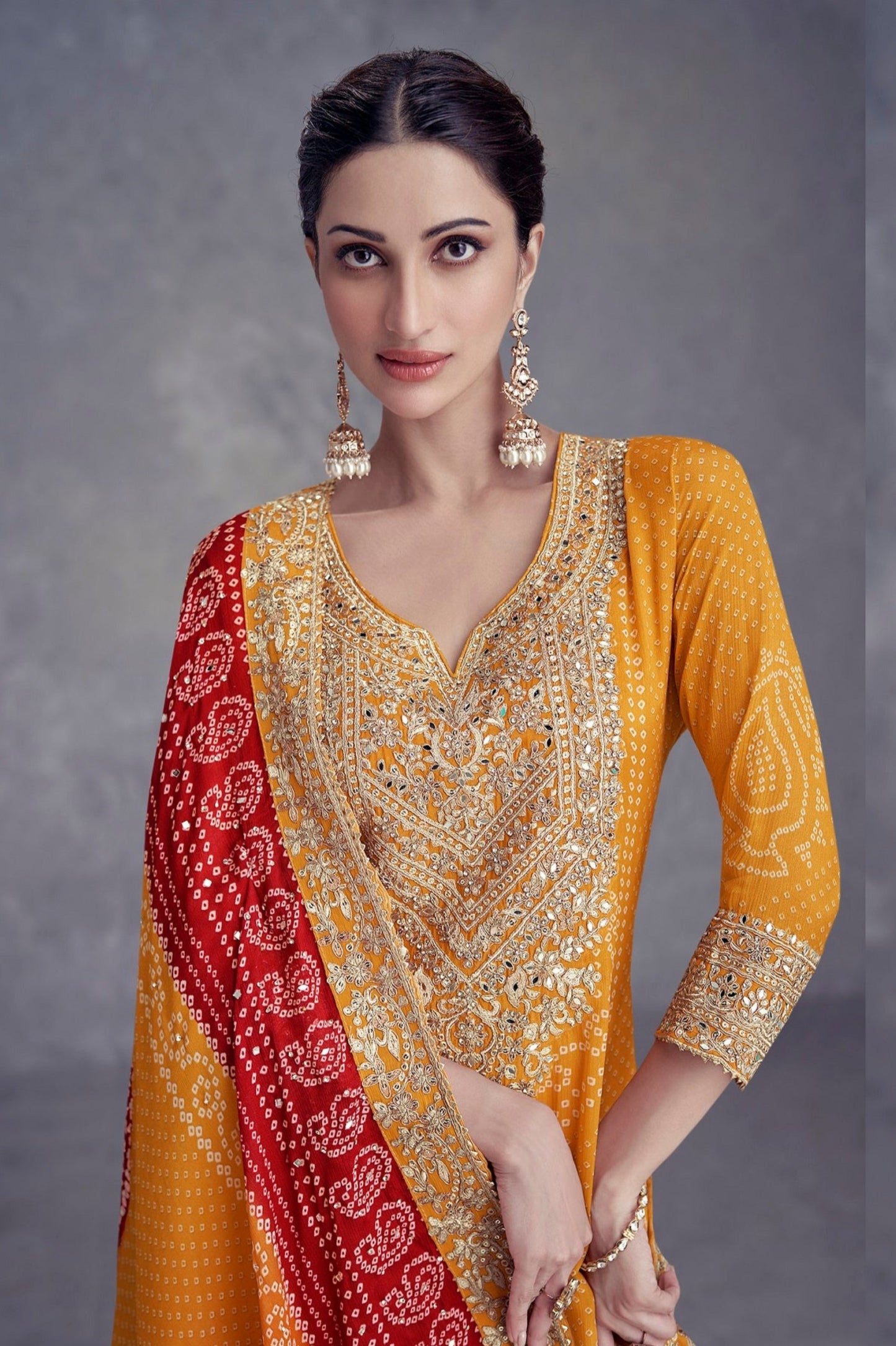 Indian wedding haldi wear salwar kameez palazzo with embroidery