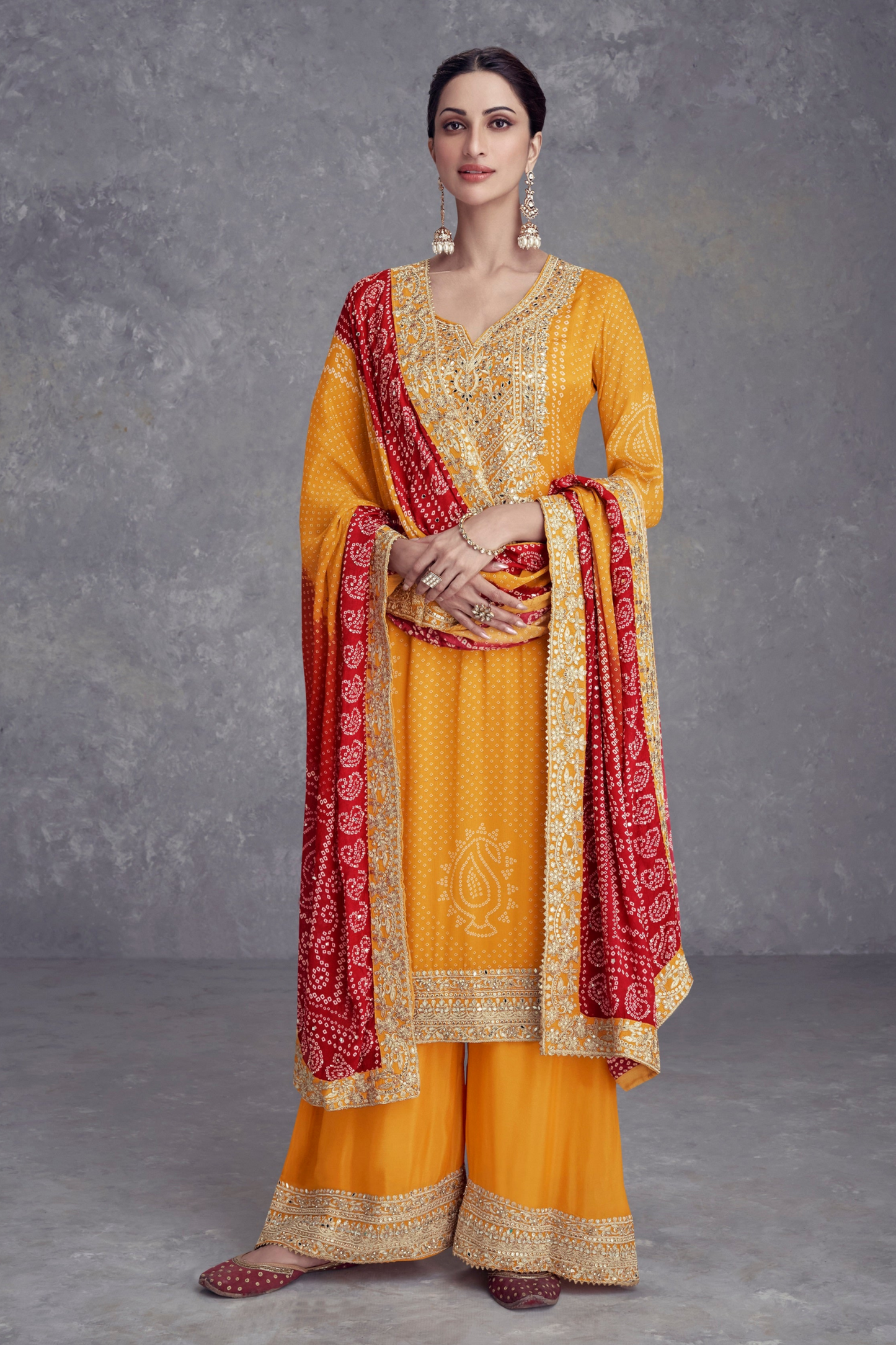 Indian wedding haldi wear salwar kameez palazzo with embroidery