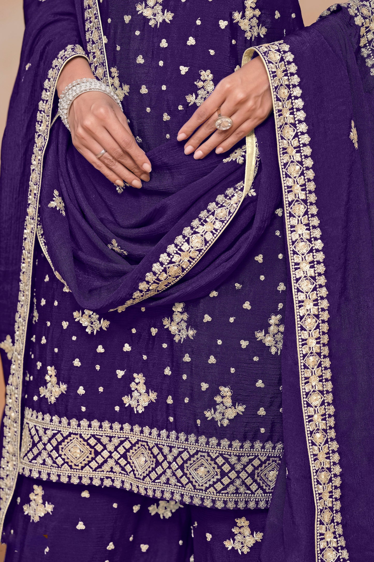 violet chinon silk Indian-Pakistani wedding party salwar kameez suit