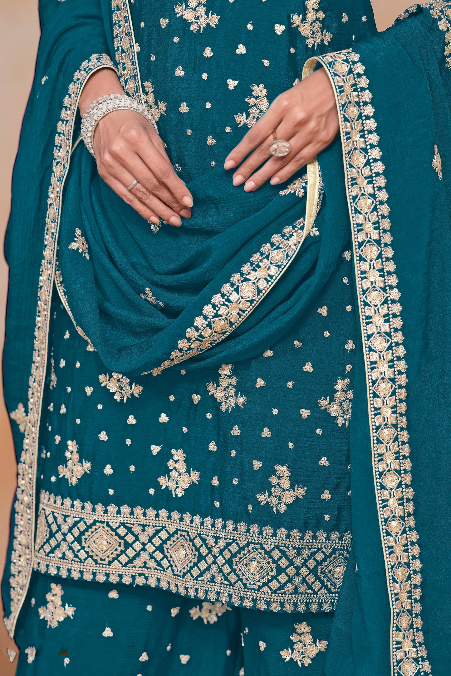 Chinon silk designer shalwar kameez sharara-plazzo dupatta suits