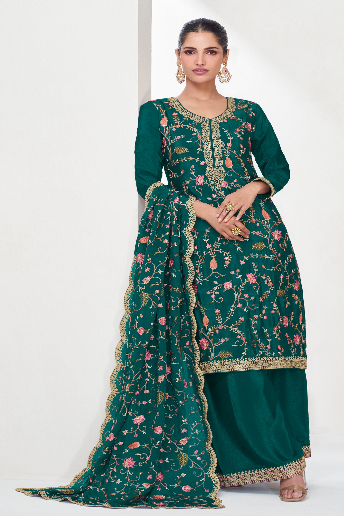 stitched pakistani wear salwar kameez palazzo dress heavy worked suit